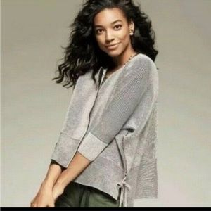 CAbi women's ribbed zip front gray tie side cupids cardigan 3526 sweater small